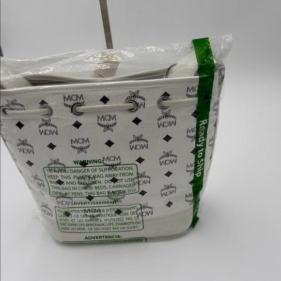 MCM White and Black Logo Bucket Bag with Clutch - Picture 5 of 8